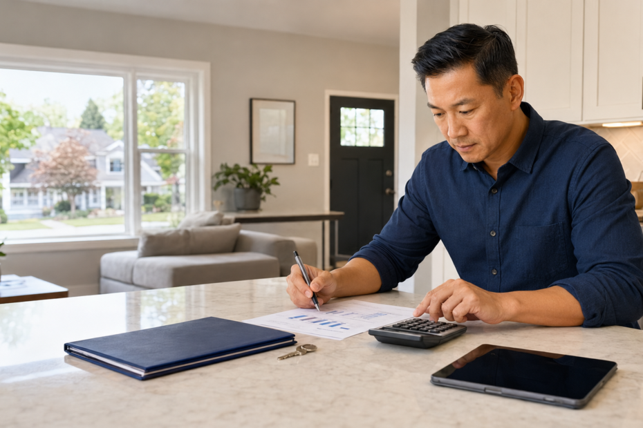 Real estate investor reviewing finances for a DSCR rental property loan