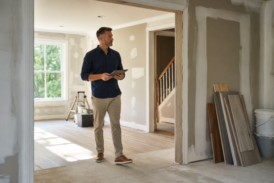 Real estate investor inspecting a partially renovated Georgia property